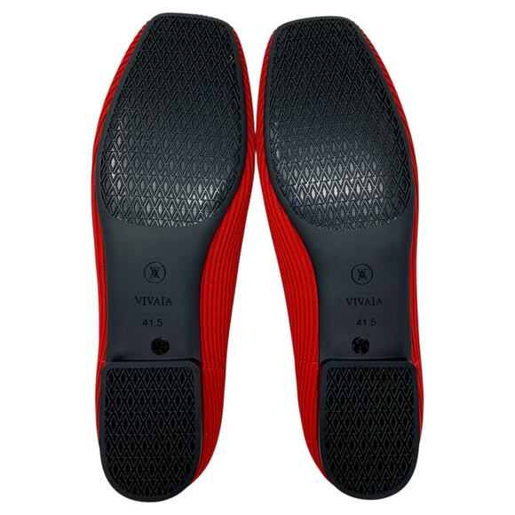 Vivaia Margot 2.0 Ruby Red Ribbed Knit Square-Toe V-Cut Ballet Flats 10W - Picture 7 of 9